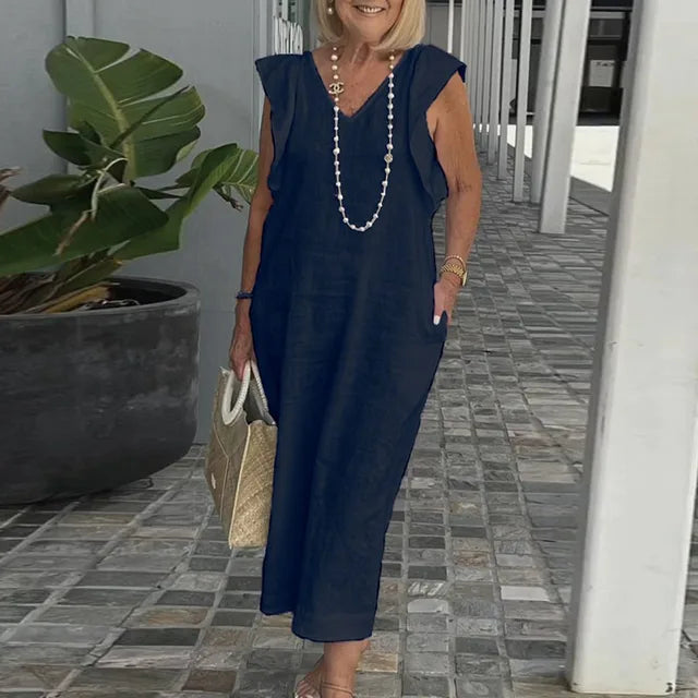 Fiona - Sommerliches Weißes V-Ausschnitt Kleid