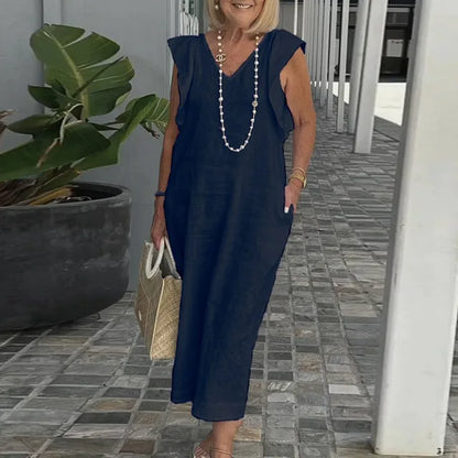 Fiona - Sommerliches Weißes V-Ausschnitt Kleid