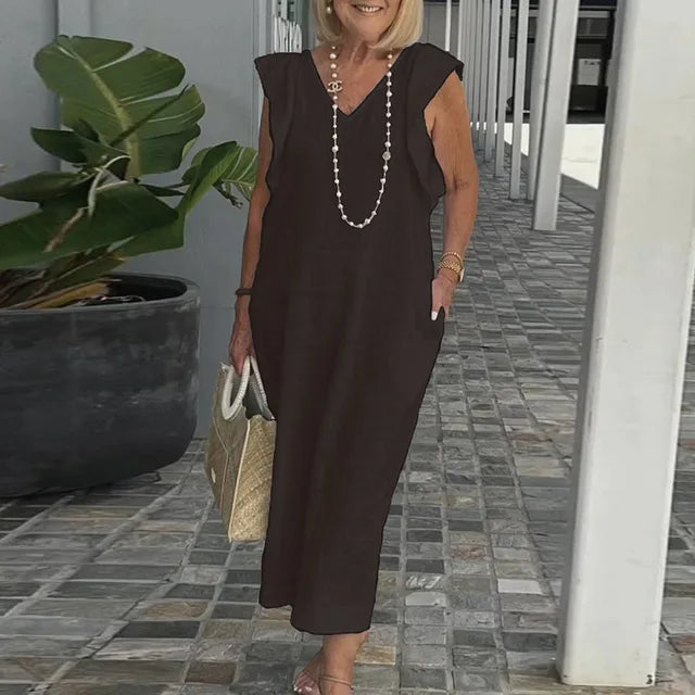 Fiona - Sommerliches Weißes V-Ausschnitt Kleid