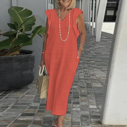 Fiona - Sommerliches Weißes V-Ausschnitt Kleid