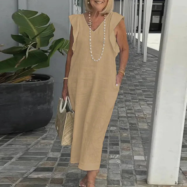 Fiona - Sommerliches Weißes V-Ausschnitt Kleid