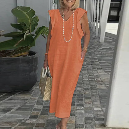 Fiona - Sommerliches Weißes V-Ausschnitt Kleid