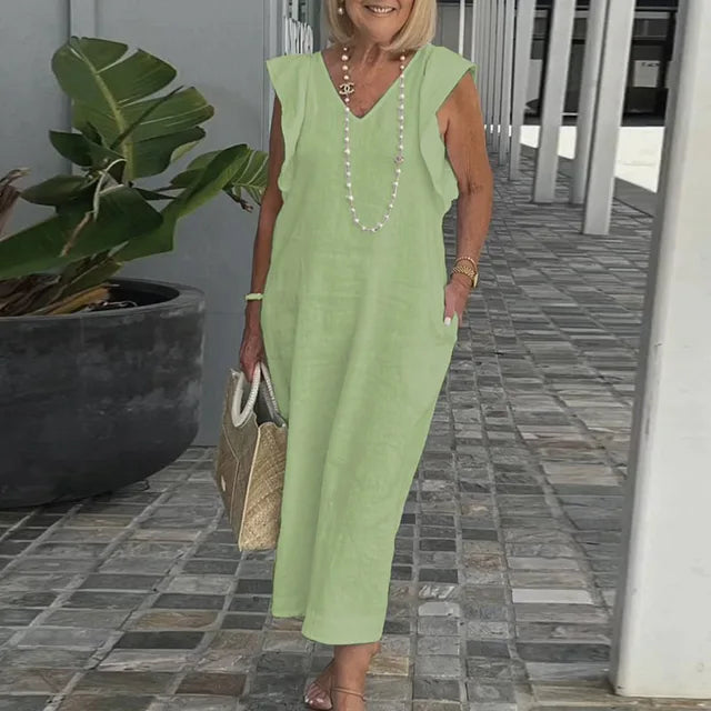 Fiona - Sommerliches Weißes V-Ausschnitt Kleid