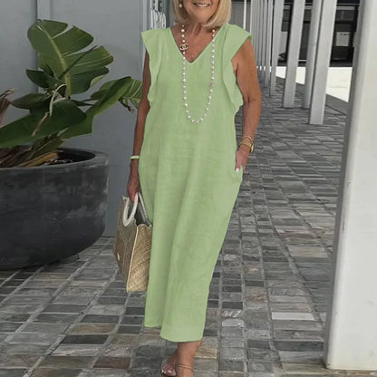 Fiona - Sommerliches Weißes V-Ausschnitt Kleid