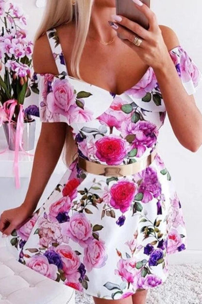 Blumiges Schulterfreies Kleid - Sophia