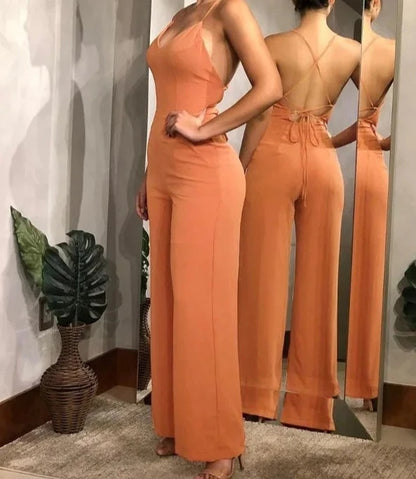 Terrakottafarbener Jumpsuit mit Kreuzträgern - Amelie