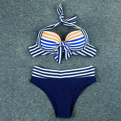 Helena - Gestreifter Marine-Push-Up Bikini