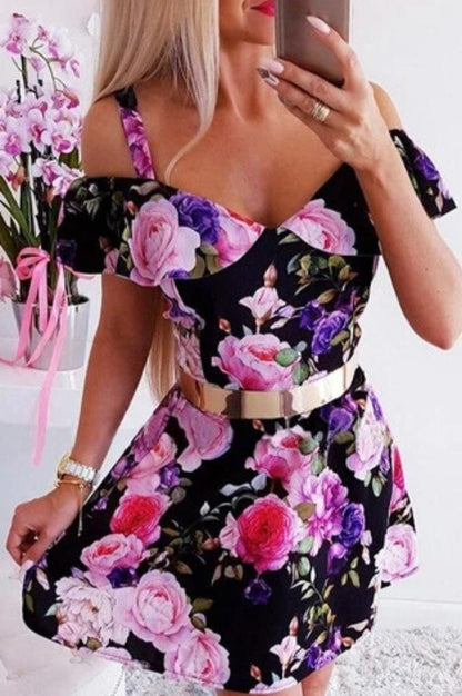 Blumiges Schulterfreies Kleid - Sophia