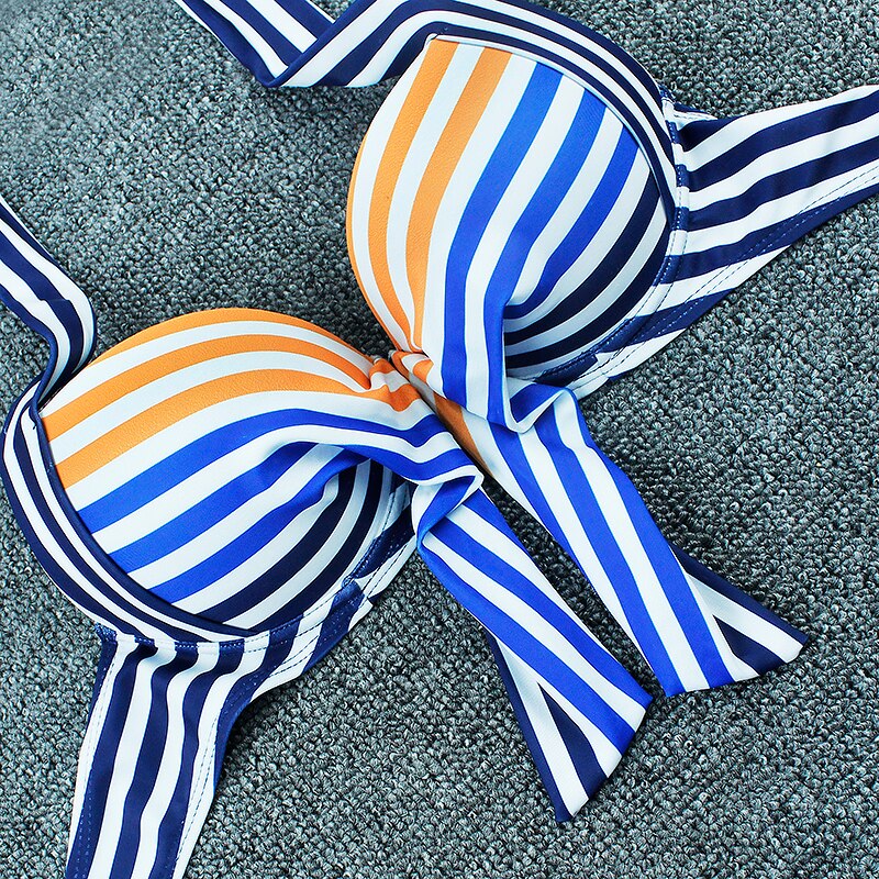 Helena - Gestreifter Marine-Push-Up Bikini