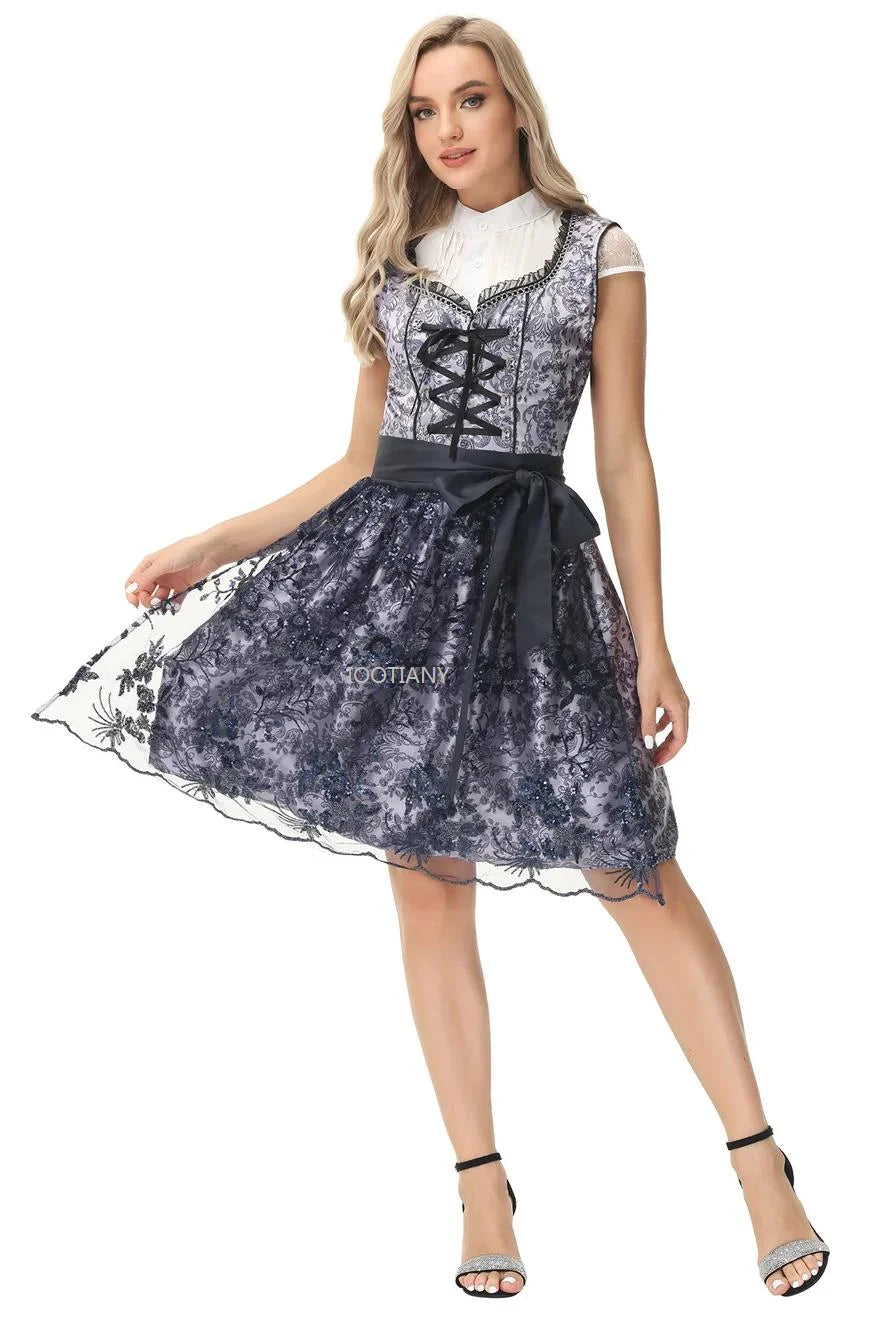 Peyton | dirndl kleid mit floraler stickerei und schleifenband für frauen