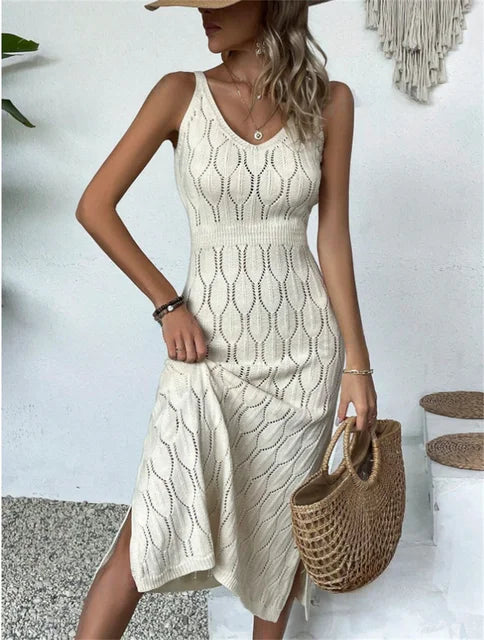 Marlene - Beige Häkel-Strandkleid