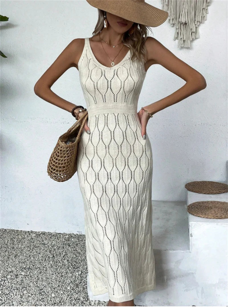 Marlene - Beige Häkel-Strandkleid
