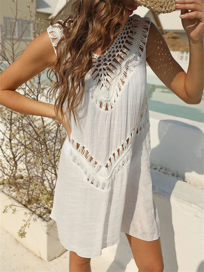 Lara - Weißes Häkel-Detail Kleid