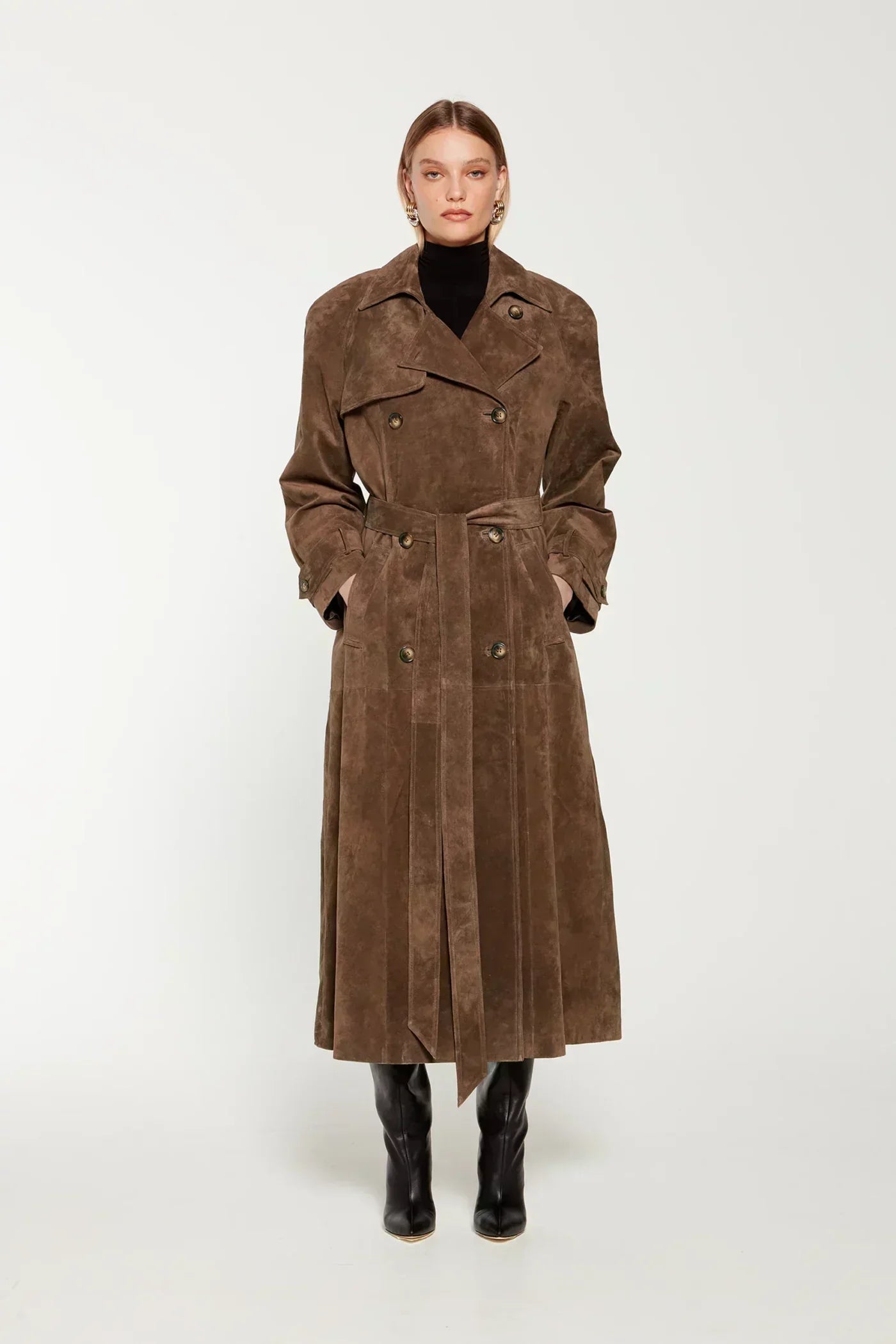 Sibba suede trenchcoat für damen – weicher mantel mit gürtel