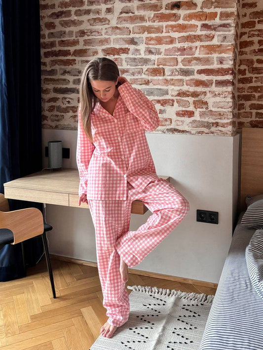 Pyjama-Set in Rosa-Karo - Lena