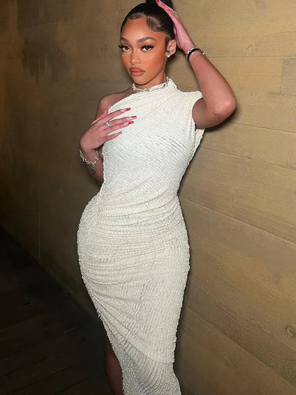 Weisses kleid mit einer schulter | Loana