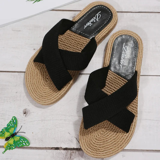 Anna - Schwarze Kreuzband Espadrilles