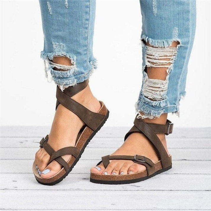 braun Sandalen mit Lederriemen für Damen