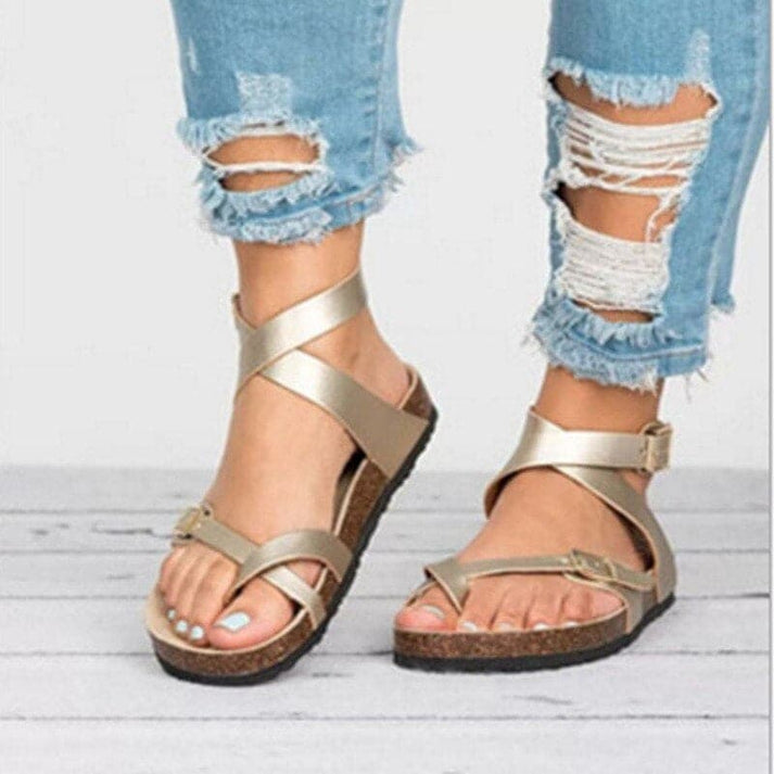 golden Sandalen mit Lederriemen für Damen