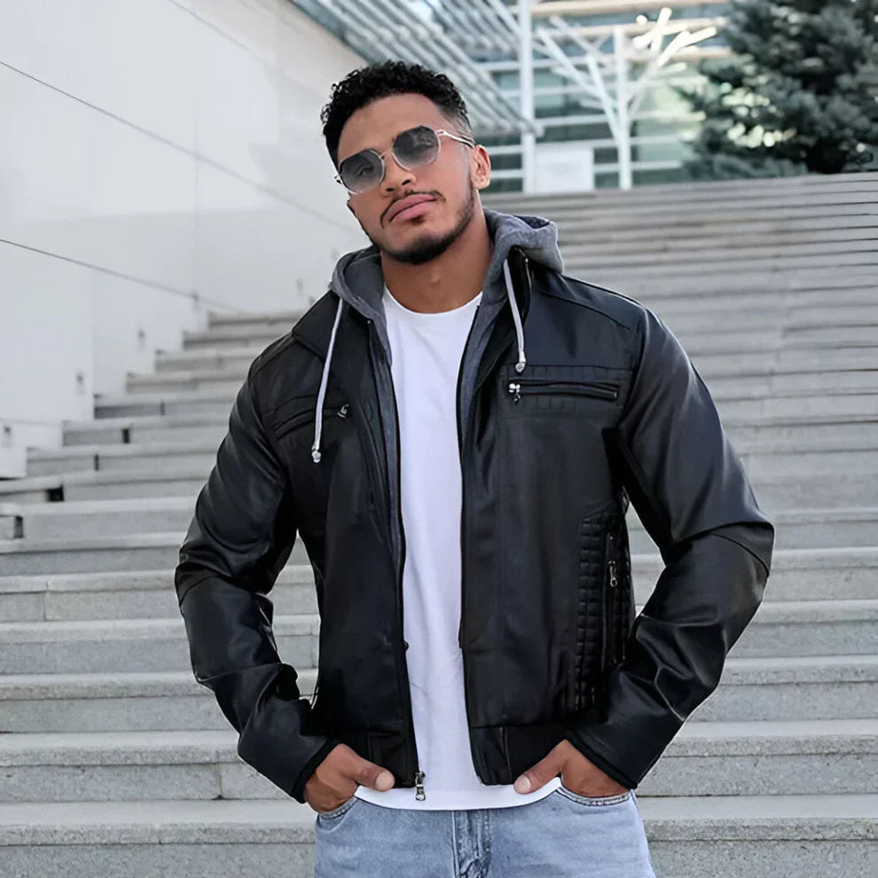 Taillierte herren-lederjacke mit reißverschluss – herren