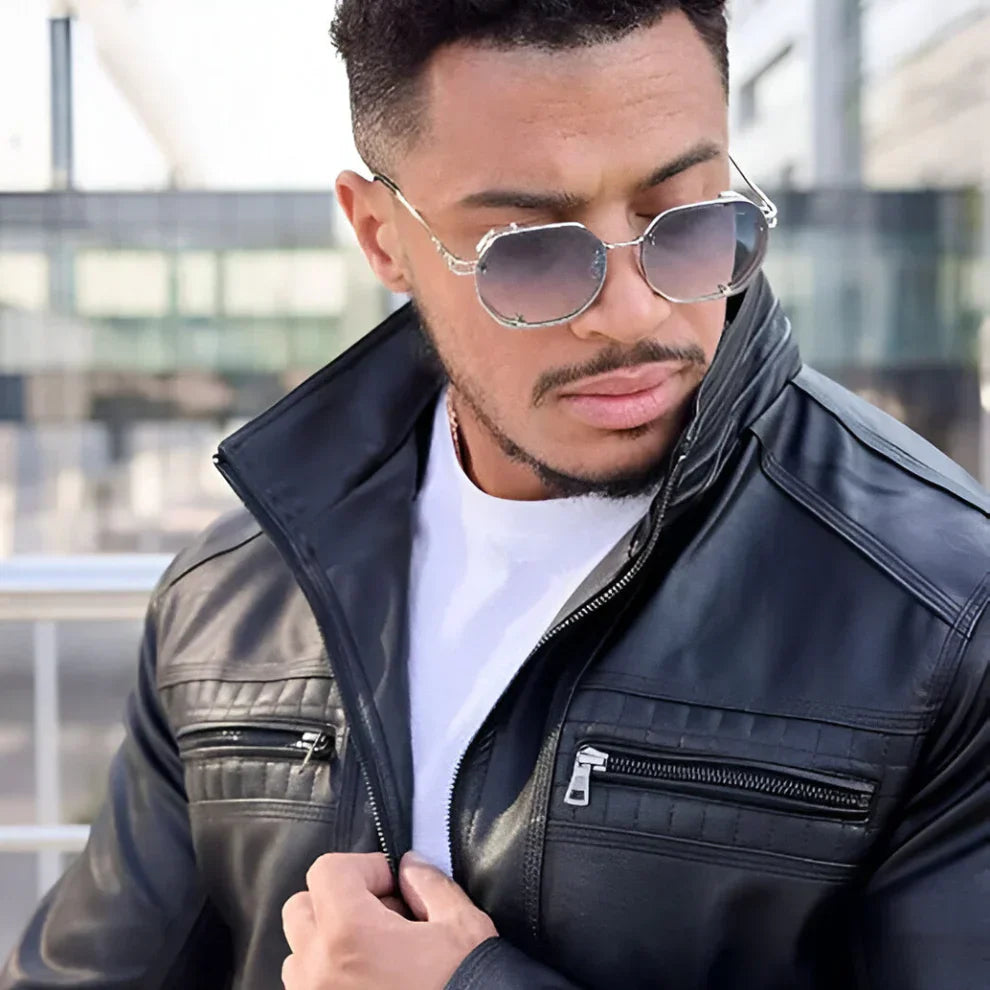 Taillierte herren-lederjacke mit reißverschluss – herren