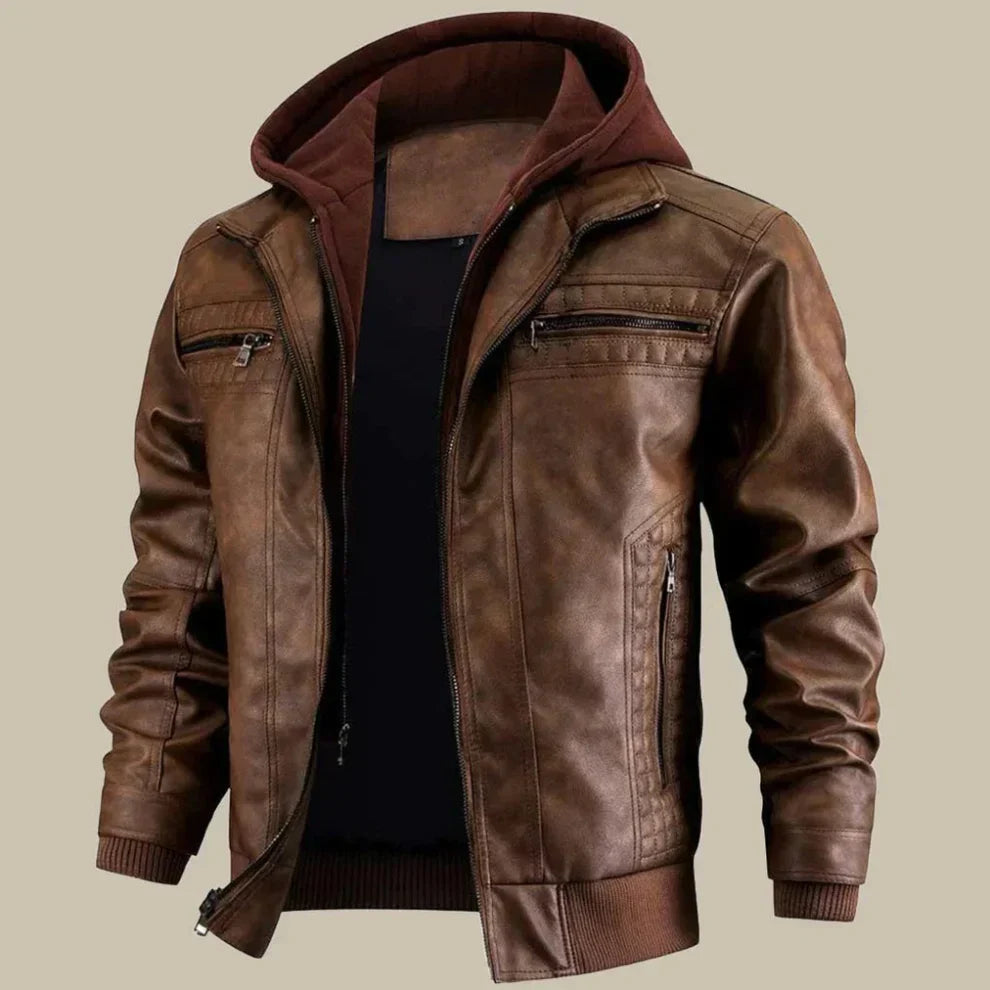 Taillierte herren-lederjacke mit reißverschluss – herren