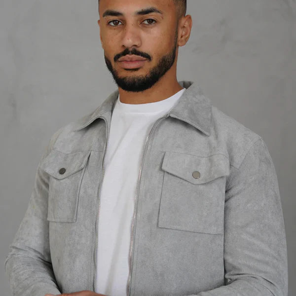 Graue wildlederjacke für herren, sportliche passform – herren