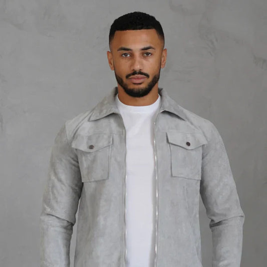 Graue wildlederjacke für herren, sportliche passform – herren