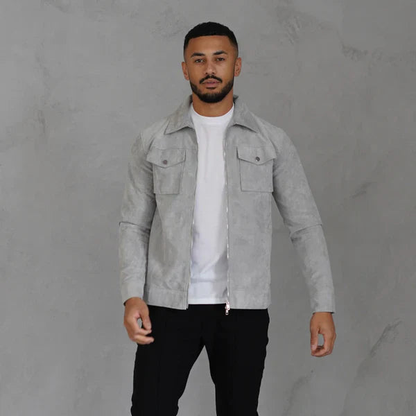 Graue wildlederjacke für herren, sportliche passform – herren