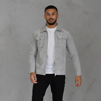 Graue wildlederjacke für herren, sportliche passform – herren