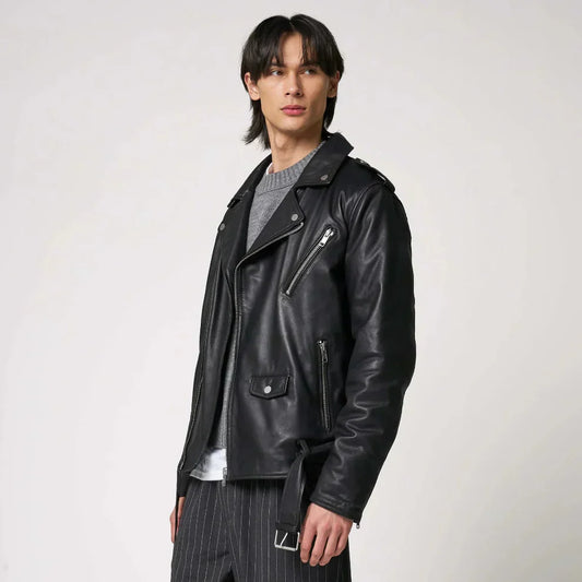 Herren-motorradjacke aus leder, schmal geschnitten, winddicht – herren