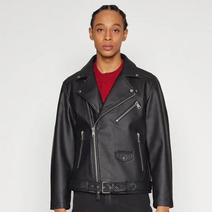 Herren-motorradjacke aus leder, schmal geschnitten, winddicht – herren