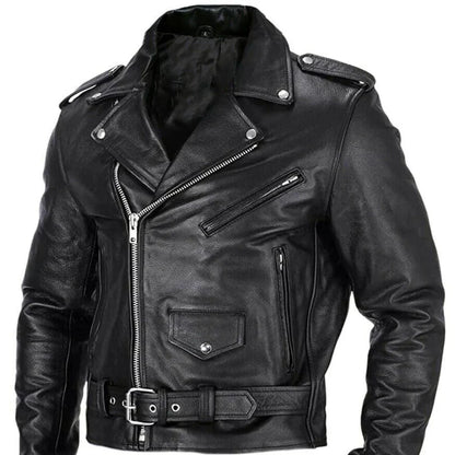 Herren-motorradjacke aus leder, schmal geschnitten, winddicht – herren