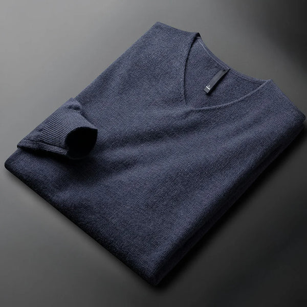 Klassischer herrenpullover mit v-ausschnitt aus merinowolle und kaschmir – herren