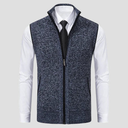 Herren-strickweste aus wollmischgewebe mit reißverschluss – herren