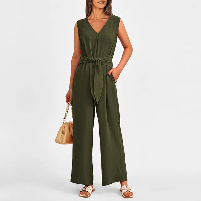 Schwarzer Jumpsuit mit Bindegürtel - Lena