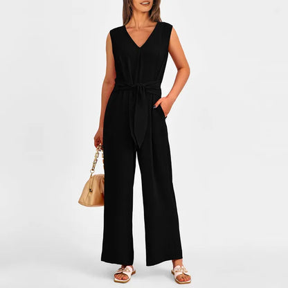 Schwarzer Jumpsuit mit Bindegürtel - Lena