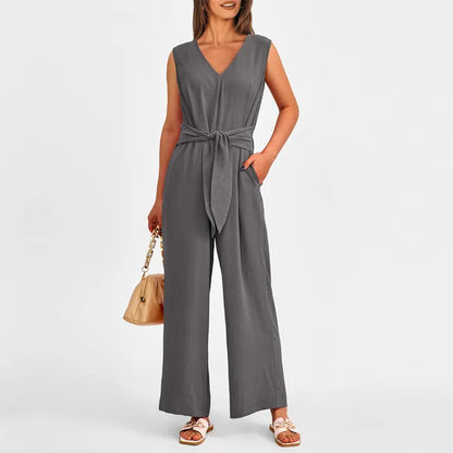Schwarzer Jumpsuit mit Bindegürtel - Lena