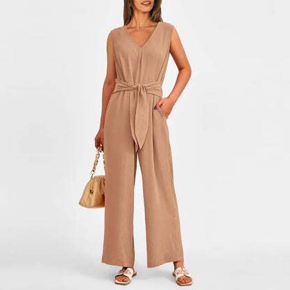 Schwarzer Jumpsuit mit Bindegürtel - Lena