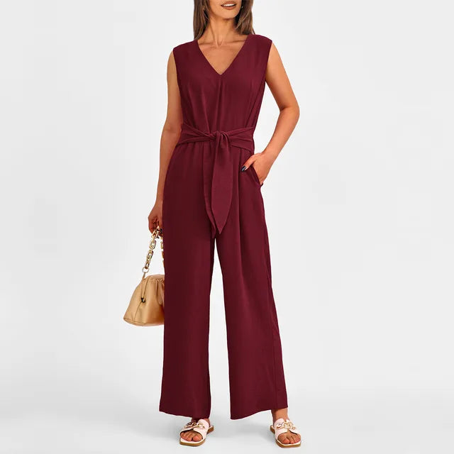 Schwarzer Jumpsuit mit Bindegürtel - Lena
