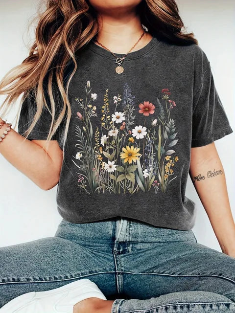 Graues Blumen-T-Shirt - Lara