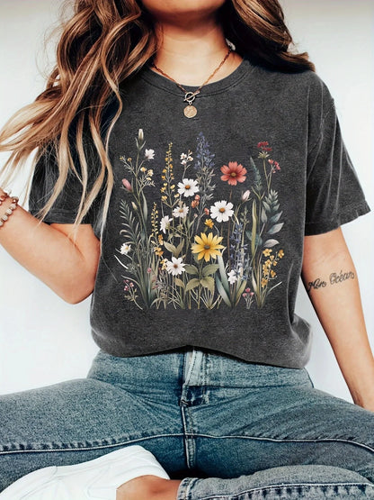 Graues Blumen-T-Shirt - Lara
