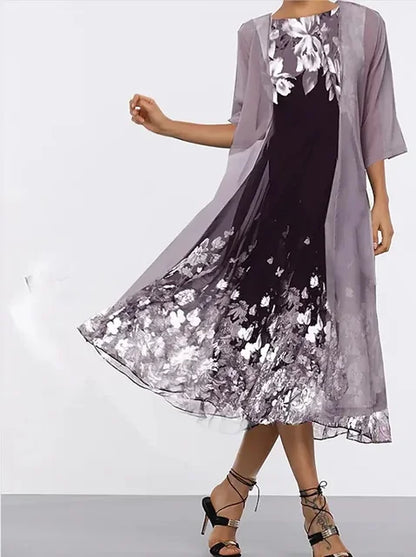 Schwarzes blumenkleid mit chiffon-overlay - laura