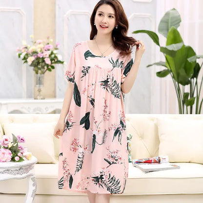 Eva - Rosa Trendiges Nachthemd mit Print