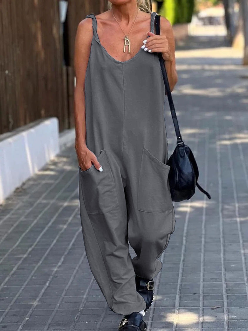 Beiger Lockerer Jumpsuit Mit Großen Taschen - Mia