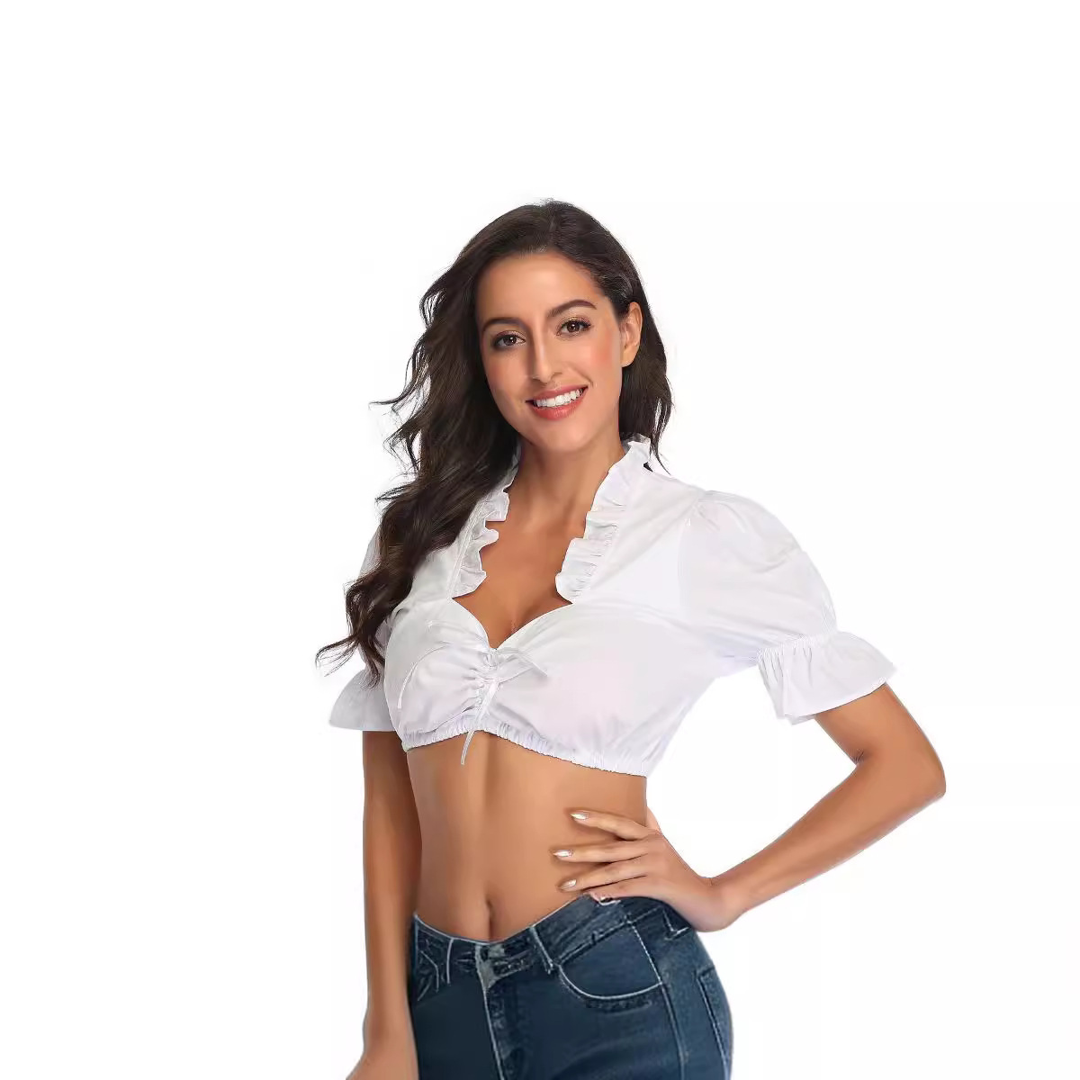 Artemis | dirndl bluse mit volantkragen und schleifenband für frauen