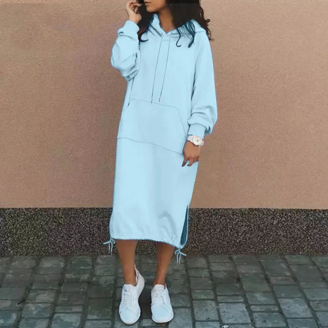 Urbanes hoodie-kleid mit kängurutasche