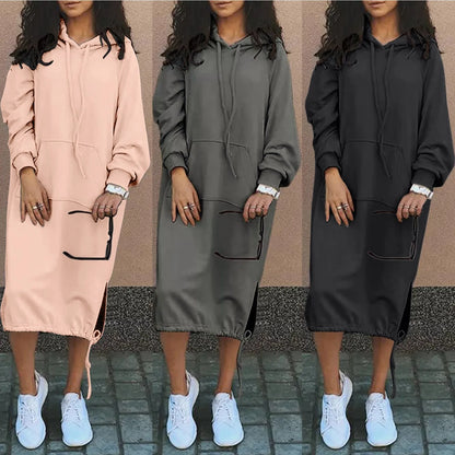 Urbanes hoodie-kleid mit kängurutasche
