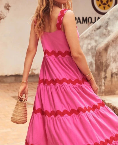 Weißes maxi-kleid mit blauen wellen - Anna