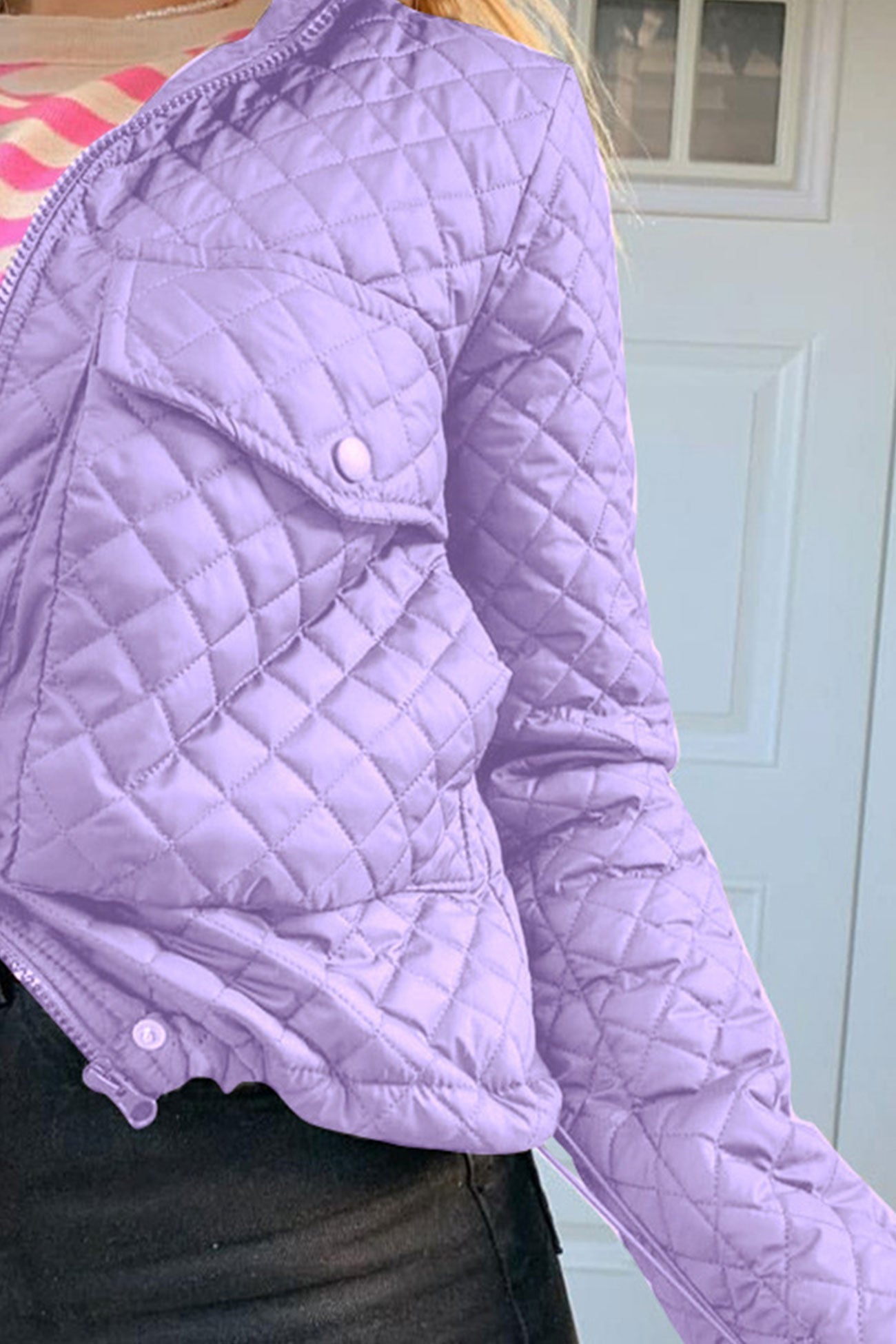 Rhombus-Reißverschluss-Jacke mit Taschen